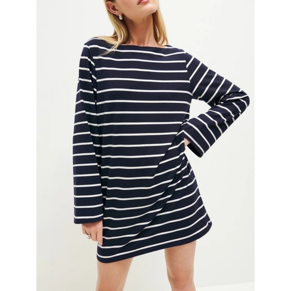 Reformation | Junia Knit Dress in Navy and White Stripe Size XS - Picture 1 of 9